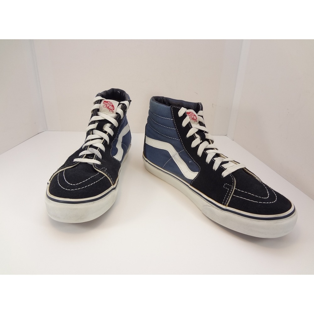 Vans Sk8-Hi Sneakers Mens 10 Navy Black High Top Suede Canvas Skate Shoes